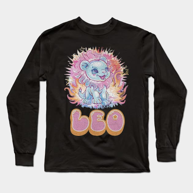 Cosmic Leo Kawaii Lion Zodiac Sign Anime Birthday Long Sleeve T-Shirt by Lavender Celeste